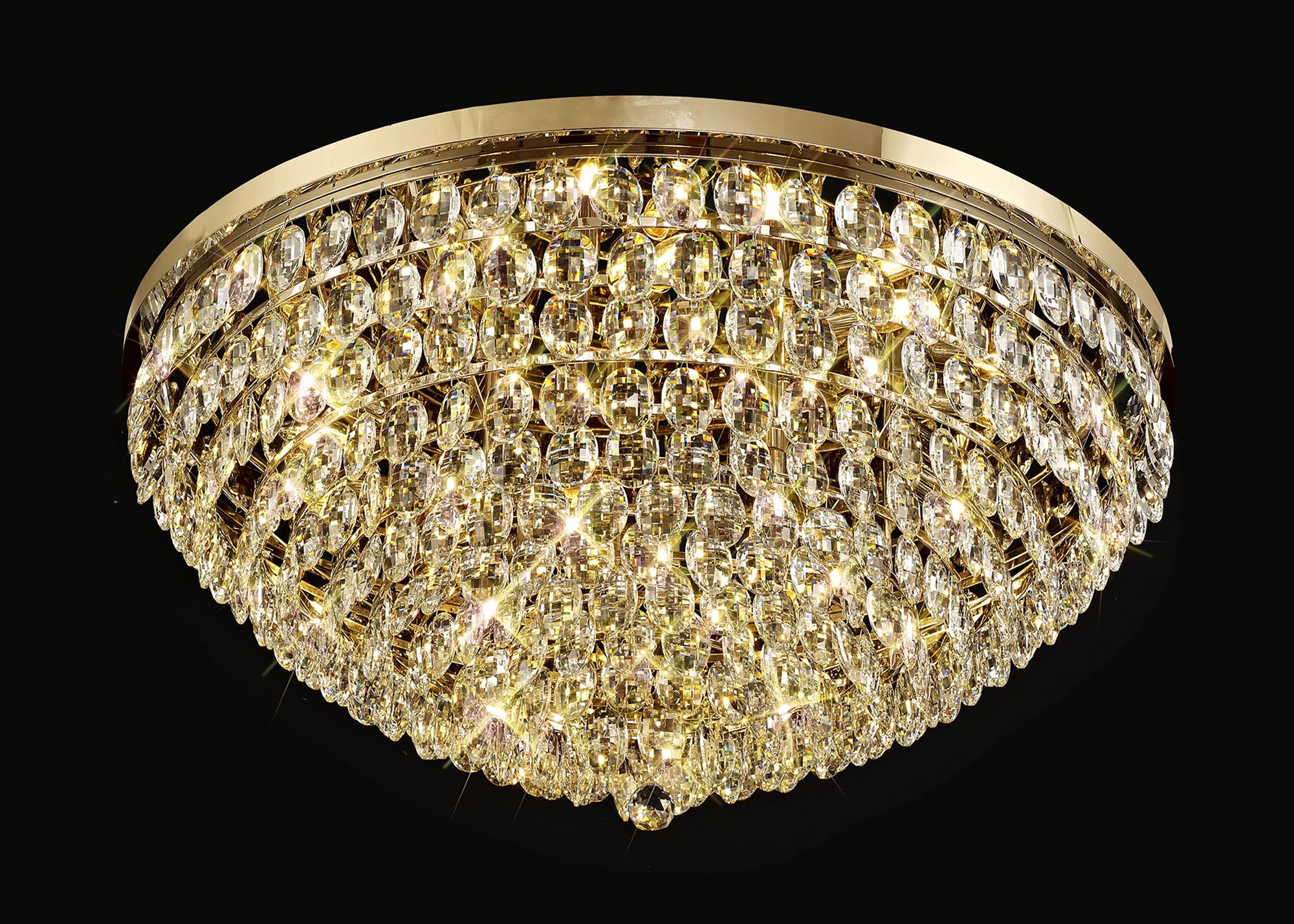 Coniston French Gold Crystal Ceiling Lights Diyas Flush Crystal Fittings